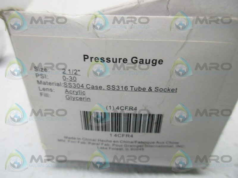 GRAINGER 4CFR4 PRESSURE GAUGE 0-30PSI  NSMP