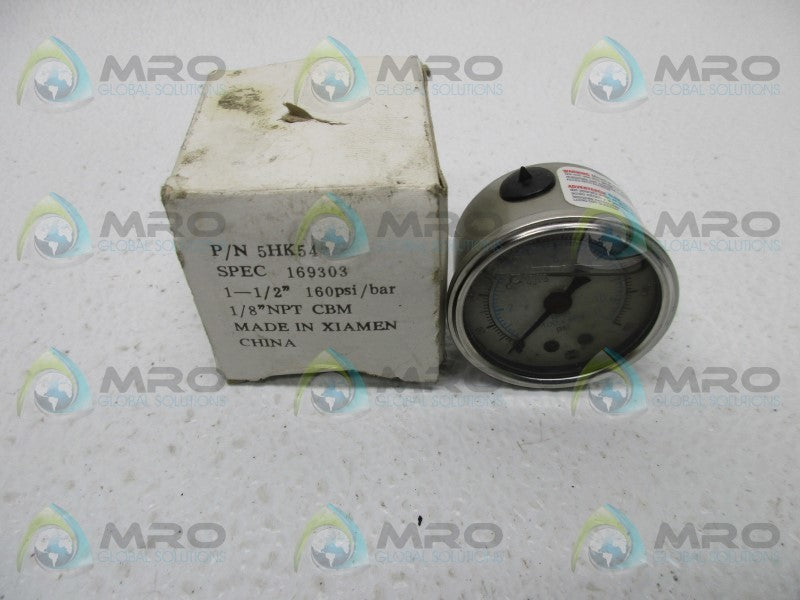 GRAINGER 5HK54 PRESSURE GAUGE 160PSI  NSMP