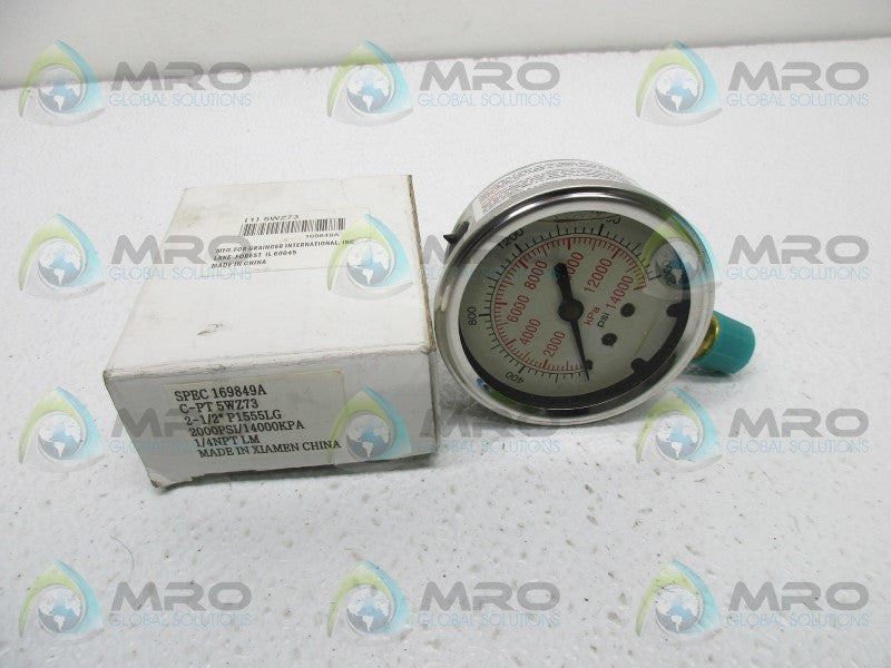 GRAINGER 5WZ73 PRESSURE GAUGE 0-2000PSI  NSMP