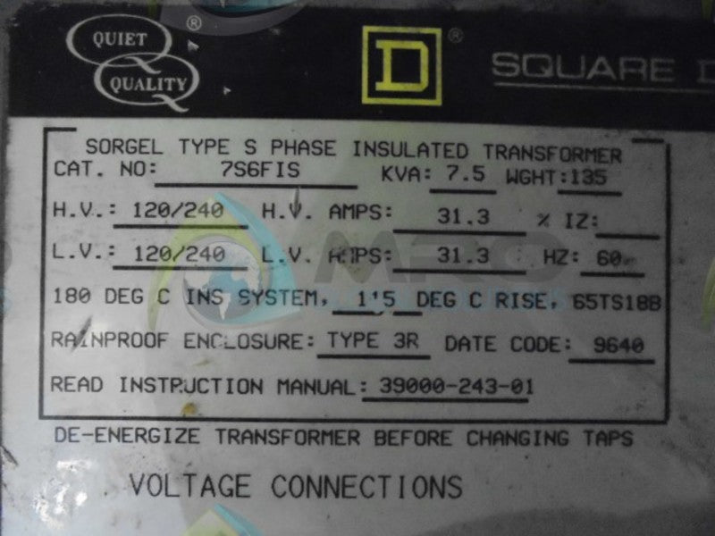 SQUARE D 756FIS TRANSFORMER  UNMP