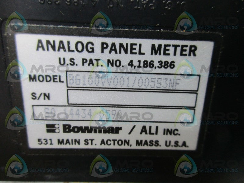 BOWMAR BG100VV001/005S3NF ANALOG PANEL METER  NSMP