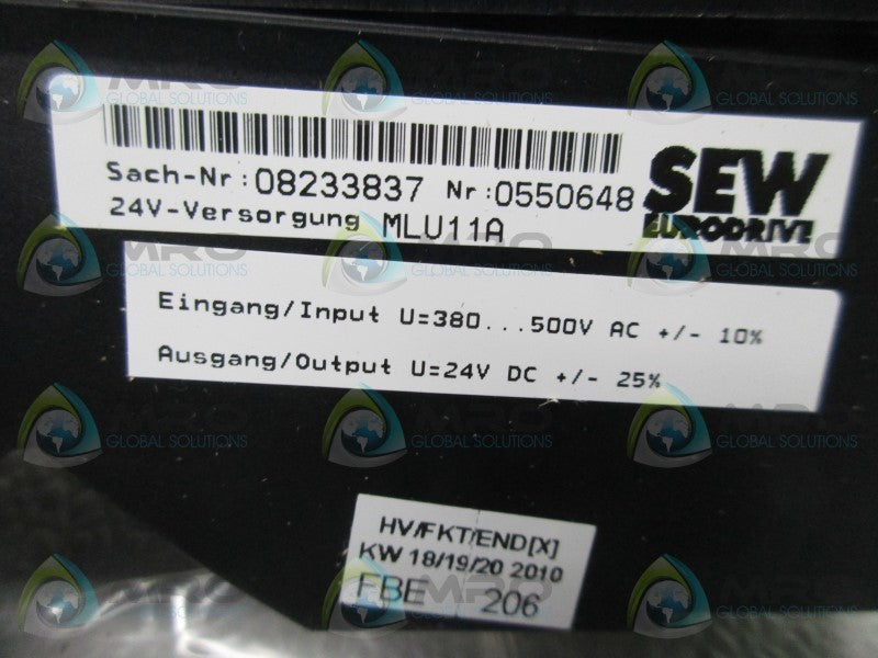 SEW EURODRIVE MLUIIA POWER SUPPY 24VDC  NSMP