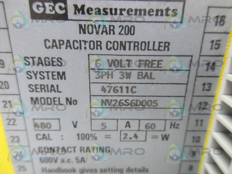 NOVAR 200 NV26S6D005 CAPACITOR CONTROLLER  NSNP