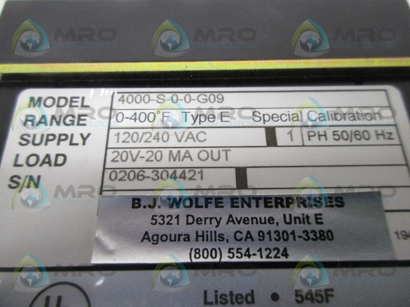BJ WOLFE 4000-S-0-0-G09 TEMPERATURE CONTROLLER  NSMP