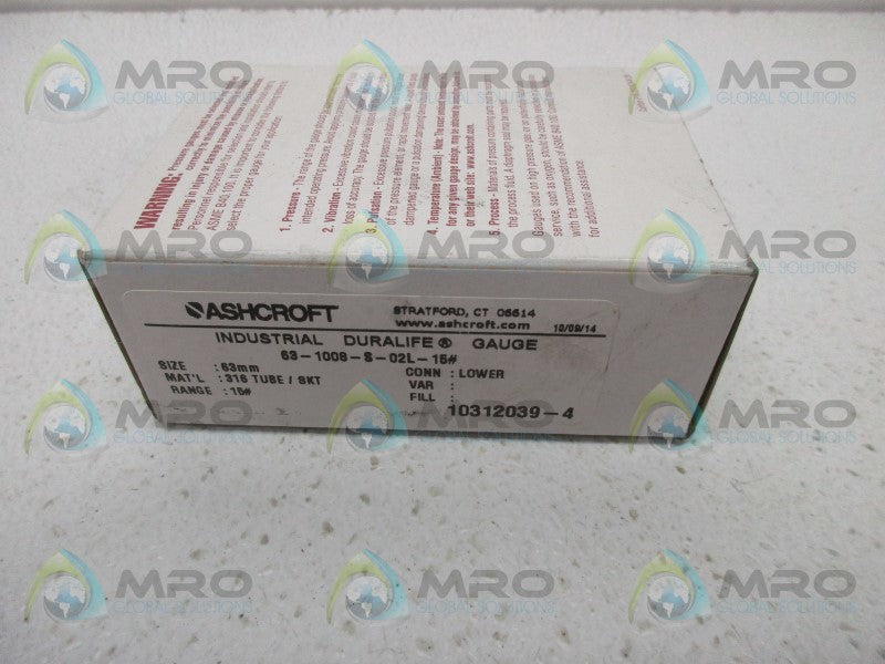 ASHCROFT 63-1008-S-02L-15 PRESSURE GAUGE  NSMP