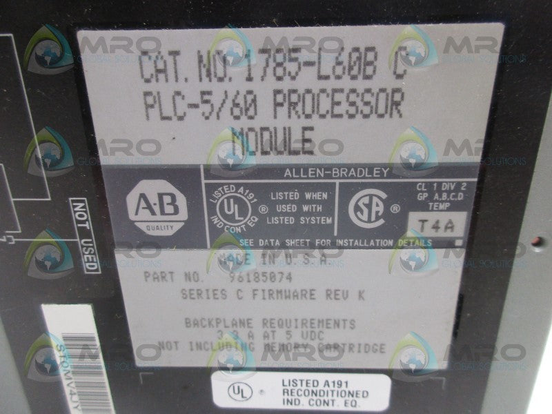 ALLEN BRADLEY 1785-L60B SER. C PROCESSOR MODULE  NSNP