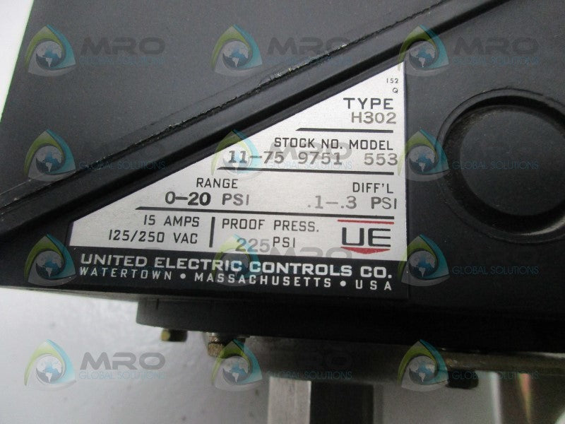 UNITED ELECTRIC TYPE H302 11-75 9751-553 PRESSURE SWITCH  NSMP
