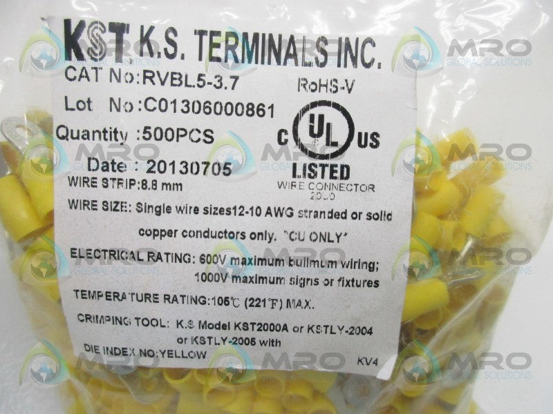 K.S. TERMIANLS RVBL.5-3.7 10-12 (PKG OF 500)  NSMP