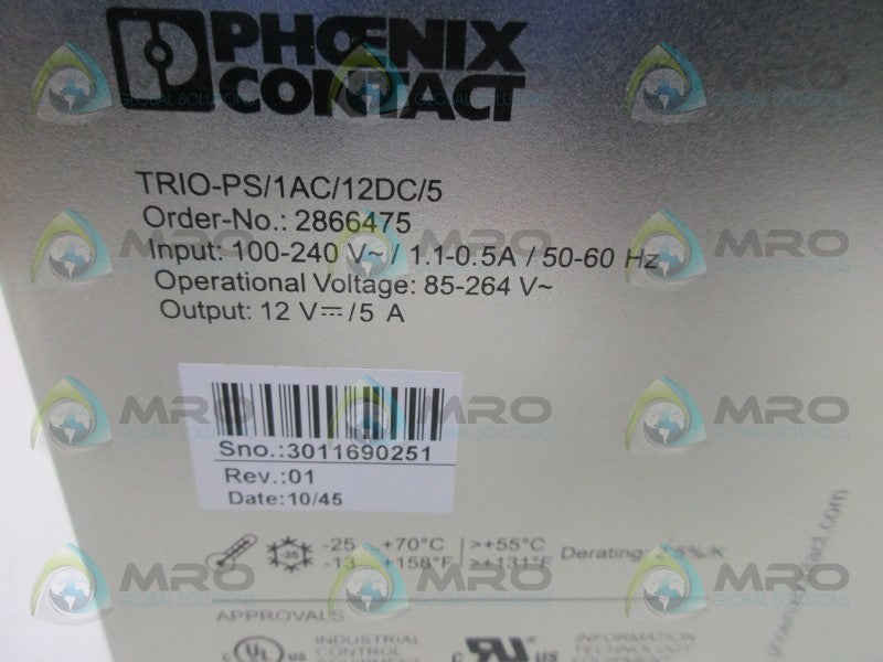 PHOENIX CONTACT TRIO-PS/1AC/12DC/5 POWER SUPPLY  NSMP