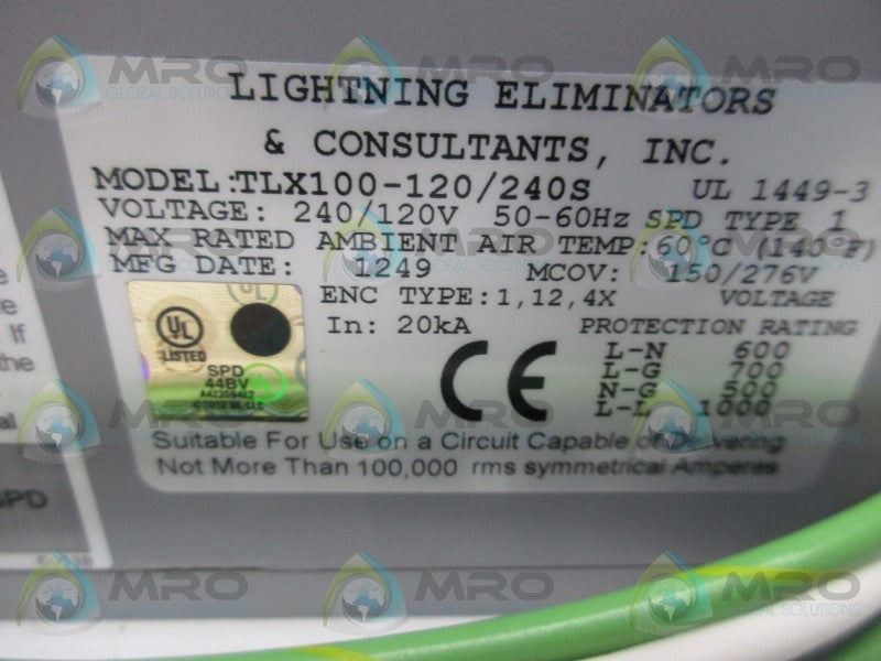 LIGHTNING ELIMINATORS & CONSULTANTS TLX100-120/240S LIMITER  NSMP