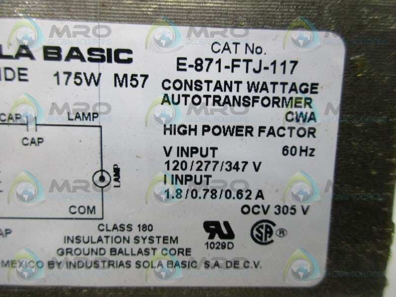 ISB SOLA BASIC E-871-FTJ-117 AUTOTRANSFORMER  NSMP