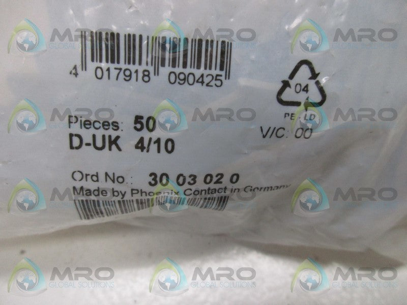 PHOENIX CONTACT D-UK4/10 TERMINAL END PLATE (PKG OF 50) * NEW IN FACTORY BAG *