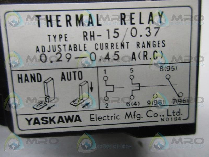 YASKAWA RH-15/0.37 THERMAL RELAY 0.29-0.45A  UNMP