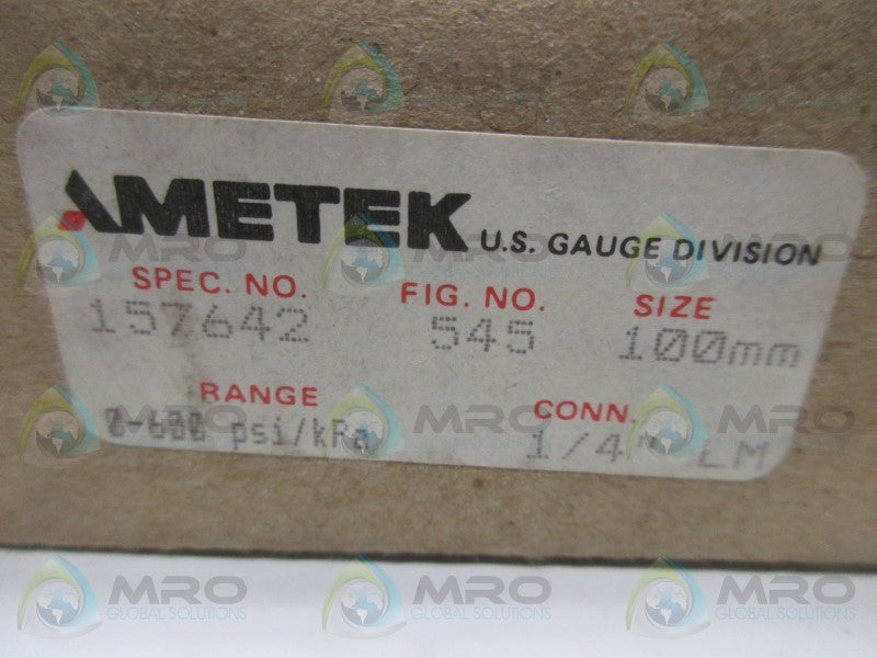 AMETEK 157642 PRESSURE GAUGE 0-600 PSI/KPA  NSMP