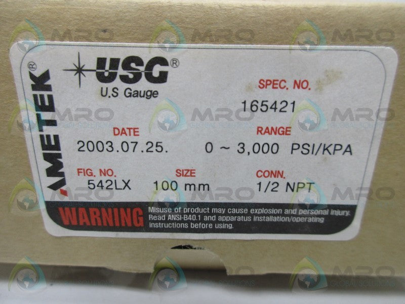 AMETEK 165421 PRESSURE GAUGE 0-3,000 PSI/KPA  NSMP
