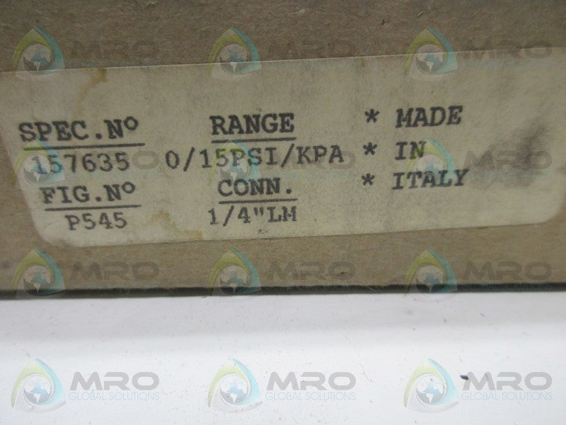 US GAUGE 157635 PRESSURE GAUGE 0/15 PSI/KPA  NSMP