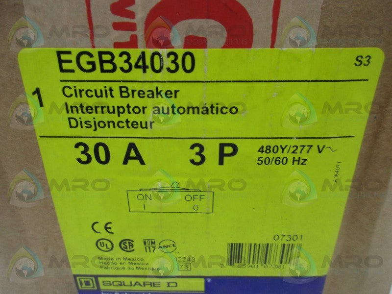 SQUARE D EGB34030 CIRCUIT BREAKER * FACTORY SEALED *