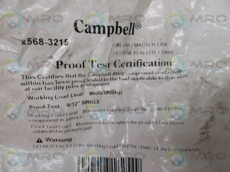 CAMPBELL X568-3215 MASTER LINK * NEW IN FACTORY BAG *