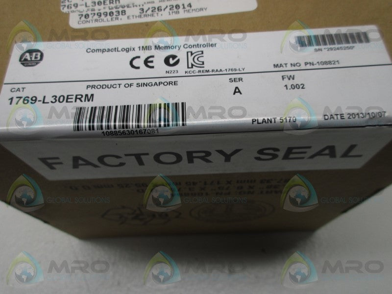 ALLEN BRADLEY 1769-L30ERM FW 1.002 CONTROLLER DATE: 2013 * FACTORY SEALED *