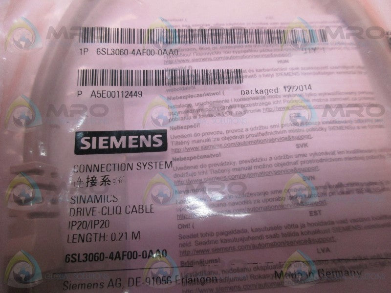 SIEMENS SIMATICS 6SL3060-4AF00-0AA0 DRIVE CLIQ CABLE * NEW IN FACTORY BAG *