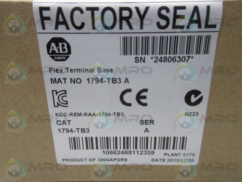 INDUSTRIAL SPARE PART FLEX I/O 1794-TB3 SER. A TERMINAL DATE: 2013  NSFS