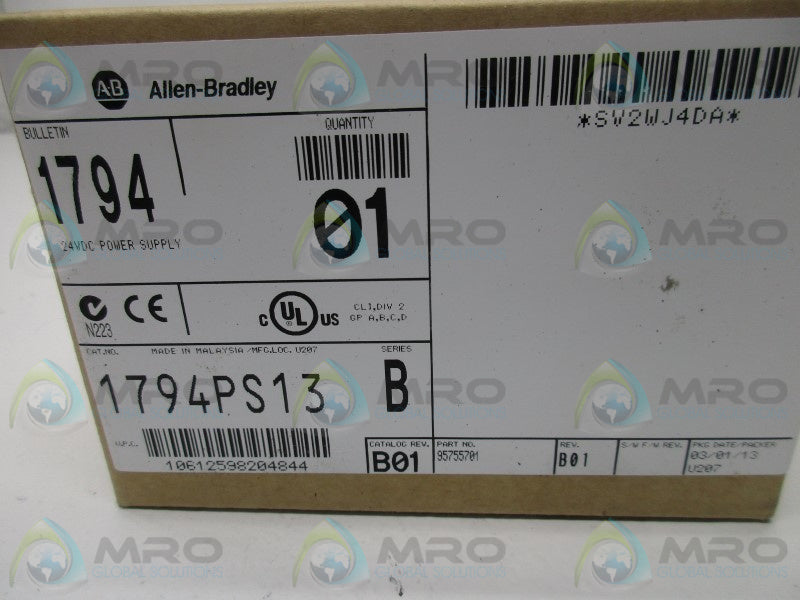 ALLEN BRADLEY 1794-PS13 SER. B POWER SUPPLY DATE: 2013 * FACTORY SEALED *