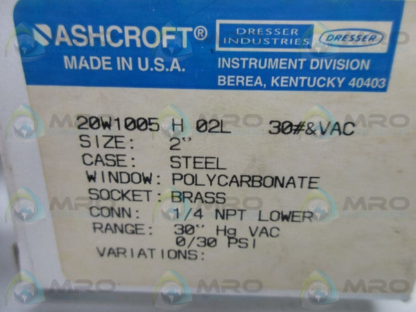 ASHCROFT 20W1005H02L30#&VAC PRESSURE GAUGE  NSMP