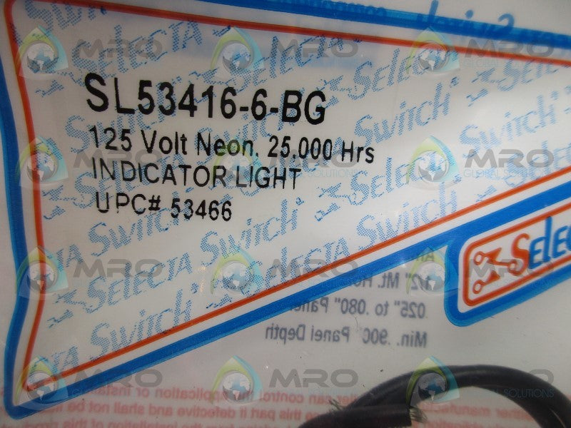 SELECTA SL53416-6-BG INDICATOR LIGHT (AMBER) * NEW IN FACTORY BAG *