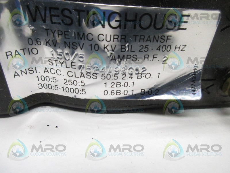 WESTINGHOUSE 7524A98G02 CURRENT TRANSFORMER RATIO 150/5  UNMP