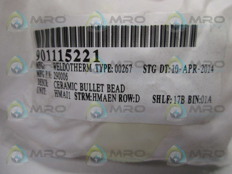 WELDOTHERM 29006 CERAMIC BULLET BEAD  NSMP