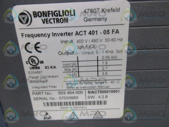 BONFIGLIOLI ACT401-05FA FREQUENCY INVERTER * NEW IN BOX *