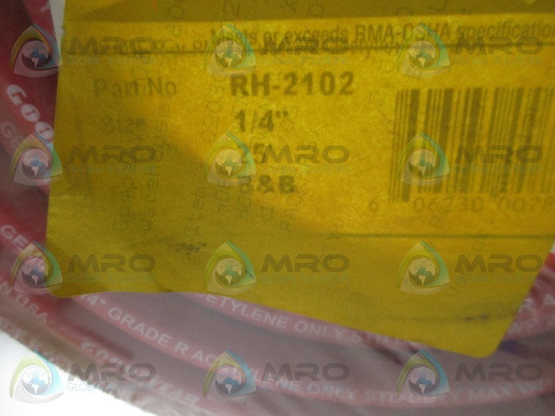 BEST WELDS RH-2102 25 FOOT WELDING HOSE 1/4" GRADE R TWIN BB * NEW IN ORIGINAL PACKAGE *