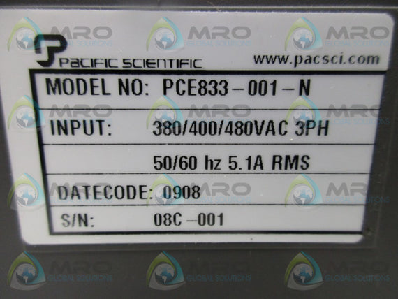 PACIFIC SCIENTIFIC PCE833-001-N SERVO AMPLIFIER DRIVE * USED *