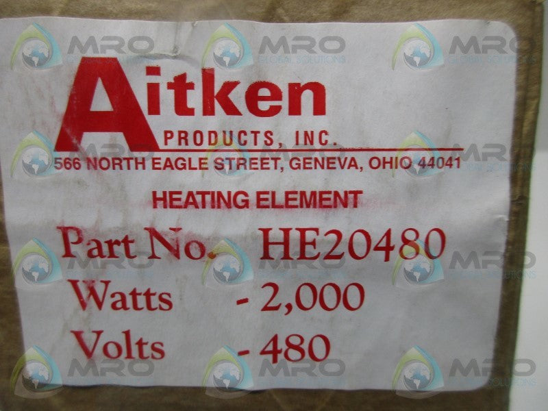 AITKEN  HE20480 HEATING ELEMENT 2000W 480V * FACTORY SEALED *