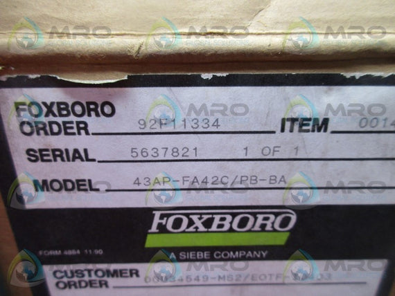 FOXBORO 43AP-FA42C/PB-BA PNEUMATIC CONTROLLER * NEW IN BOX *
