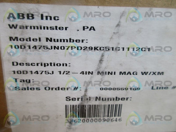 ABB 10D1475JN07PD29KC51C1112C1 MAGNETIC FLOW METER * NEW IN BOX *