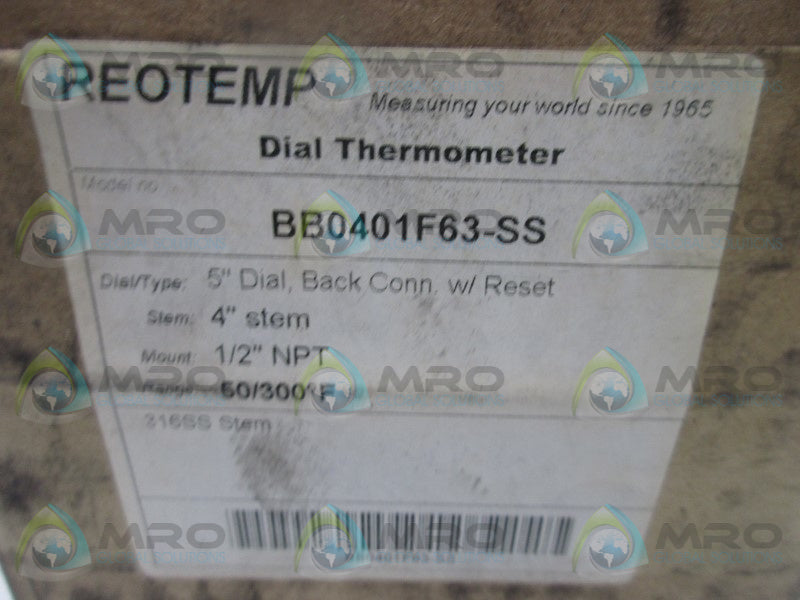 REOTEMP BB0401F63-SS DIAL THERMOMETER  NSFS