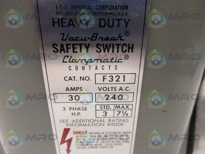 ITE F321 HEAVY DUTY VACU BREAK SAFETY SWITCH  NSNP