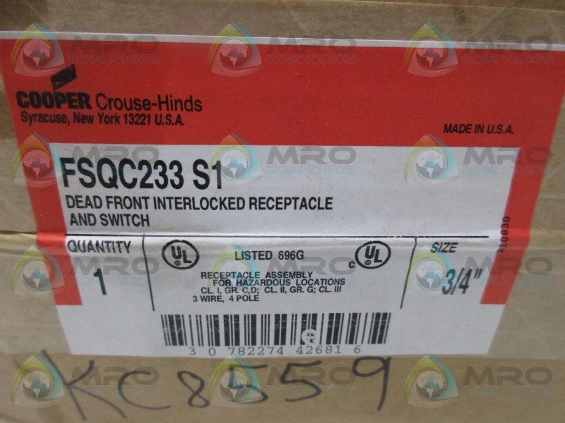 CROUSE HINDS FSQC233S1 INTERLOCKED RECEPTACLE & SWITCH  NSFS