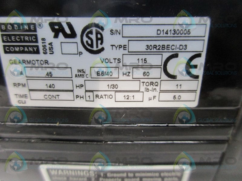 BODINE ELECTRIC 30R2BECI-D3 GEAR MOTOR RATIO 12:1 * NEW IN BOX *