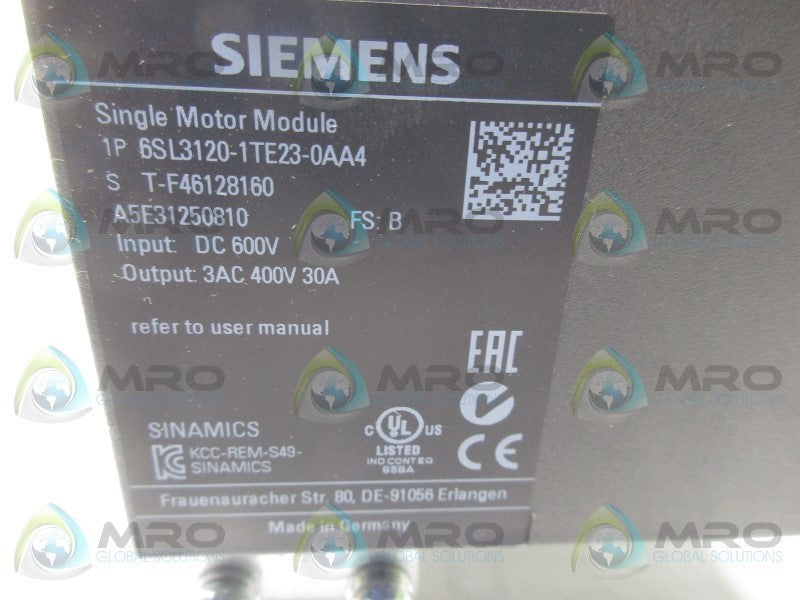 SIEMENS 6SL3120-1TE23-0AA4 SINGLE MOTOR MODULE * NEW IN BOX *