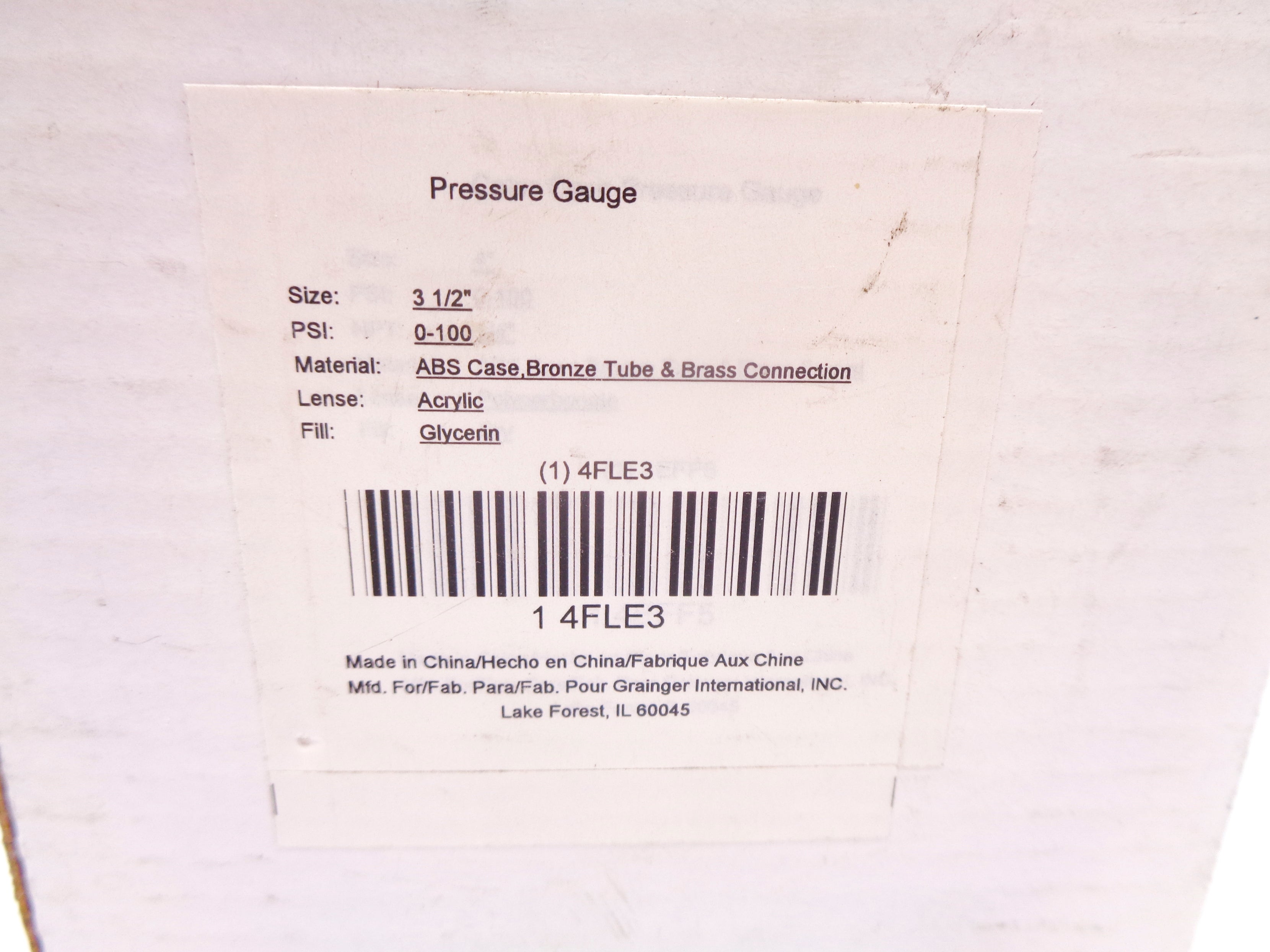 GRAINGER 4FLE3 0-100PSI NSMP