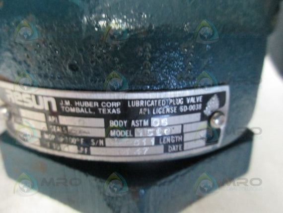 RESUN MODEL 1520 LUBRICATED PLUG VALVE * USED *