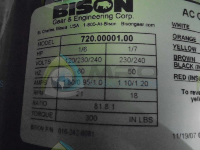 BISON 016-242-6061 MOTOR RATIO 81.8.1 * NEW IN ORIGINAL PACKAGE *