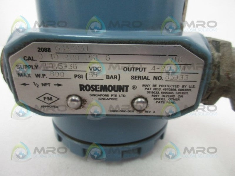 ROSEMOUNT 2088G3A22A1 PRESSURE TRANSMITTER  UNMP