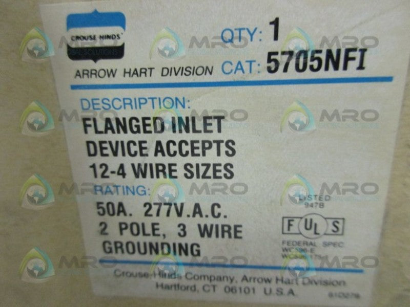 ARROW HART 5705NFI FLANGED INLET DEVICE ACCEPTS  NSMP