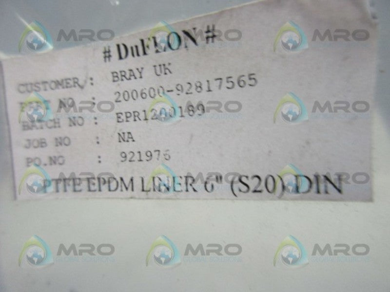 INDUSTRIAL MRO PTFE EPDM LINER 6" * NEW IN FACTORY BAG *