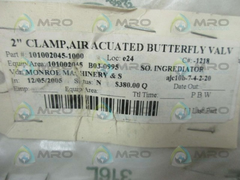 MONROE 304LDN241635 AIR ACTUATED BUTTERFLY VALVE  NSMP