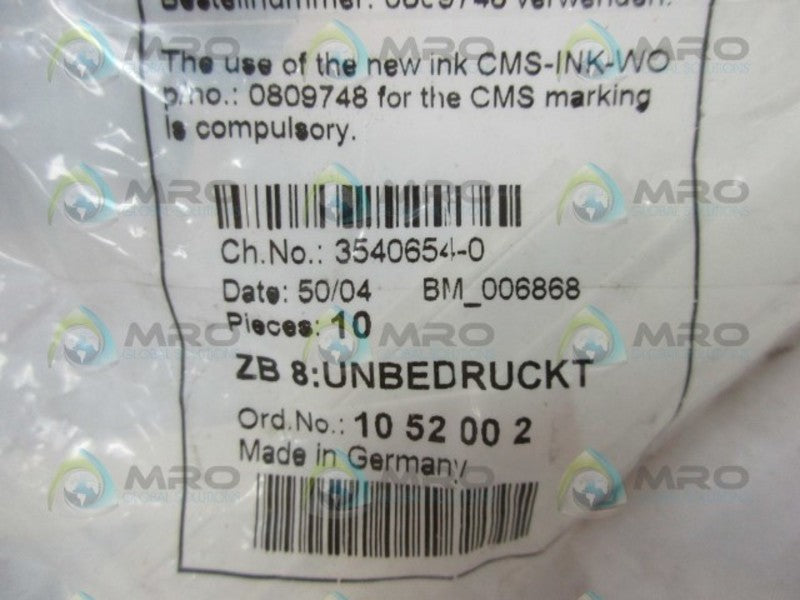 PHONEIX CONTACT 1052002 ZB 8: UNBEDUCKT (PK OF 7)  NSNP IN BAG