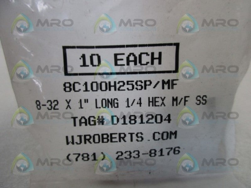 WJ ROBERTS 8C100H25SP/MF HEX STANDOFF (PKG OF 10) * NEW IN FACTORY BAG *